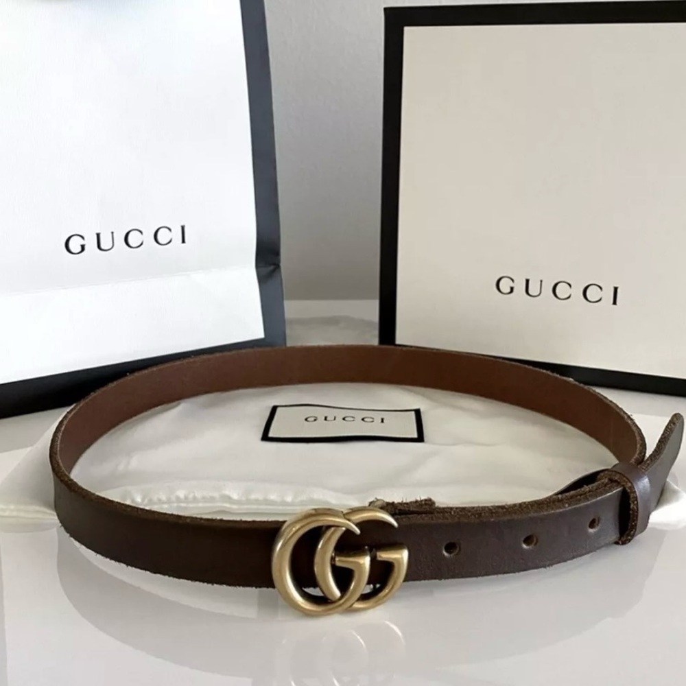 GUCCI GG Marmont Brown Thin Leather Belt